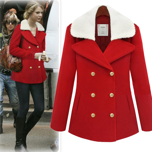 2013 Free Shipping2013 European and American new Christmas coat lambs wool large lapel double - breasted warm woolen coat 8098