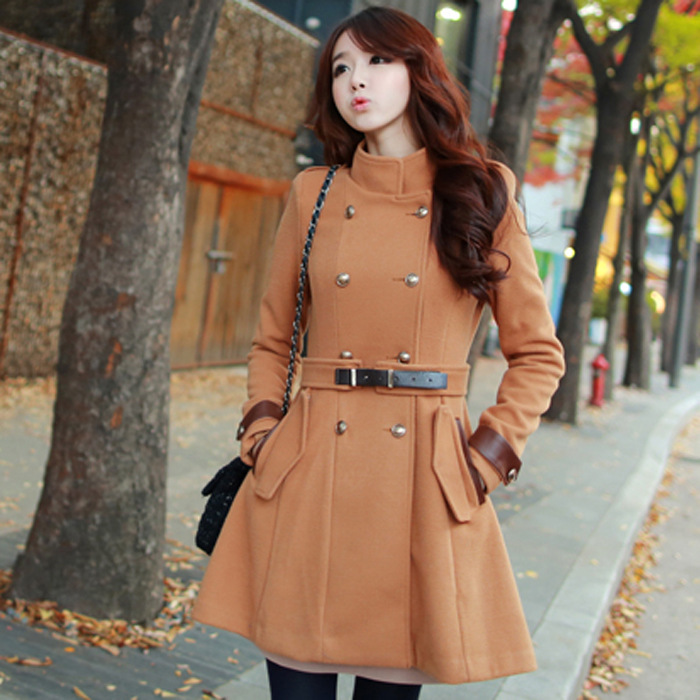 2013 Free Shipping2013 Korean version of Women Spring new double-breasted Slim woolen jacket skirt stand-up collar coats 8121