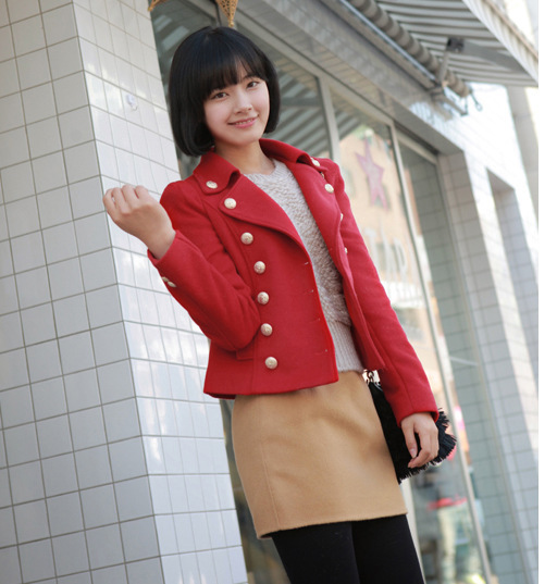 2013 Free Shipping2013 new spring coat Puff double-breasted women's long sleeve short paragraph coat 8093