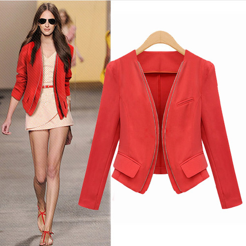 2013 Free ShippingEurope and the United States women's 2013 spring new double zipper women short paragraph small suit the waist