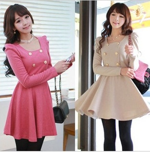 2013 Free ShippingRound neck long-sleeved Slim put on a large bubble dress 1383