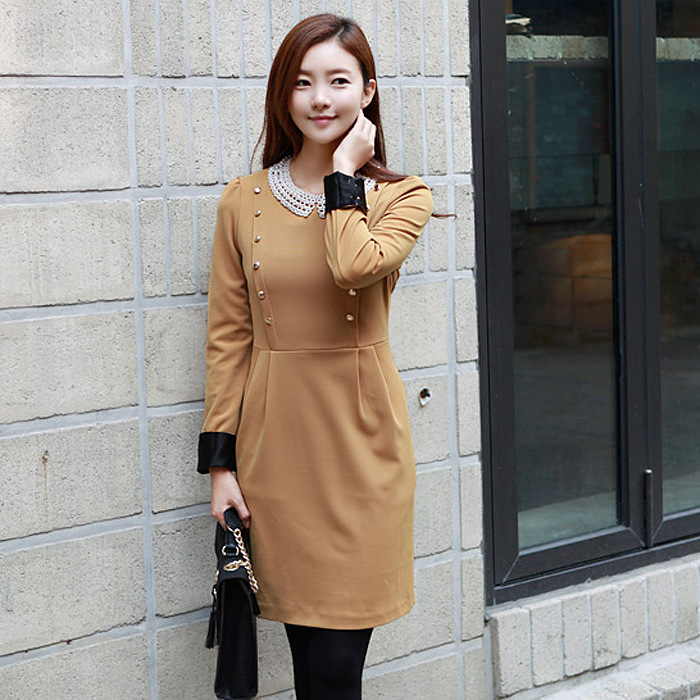 2013 Free ShippingThe town factory treasures] 2013 Korean version of the new double-breasted the round neck commuter OL Slim lon