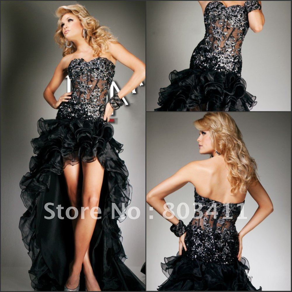2013 FreeShipping Fashionable Strapless Short Front Long Back Sweetheart Neckline Organza Evening Dress