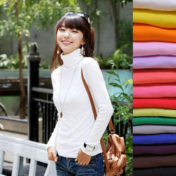 2013 freeshipping Women's turtleneck long-sleeve milk velvet basic shirt autumn solid color sweater