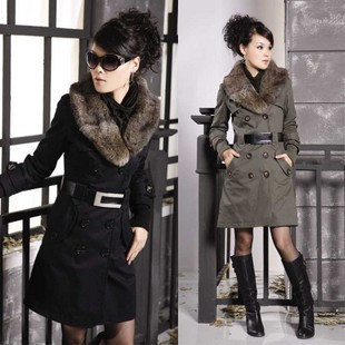 2013 fur collar cuff rib knitting push-up double breasted wadded jacket outerwear