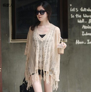 2013 gentlewomen elegant loose batwing sleeve cutout sweater all-match sweep tassel pullover shirt