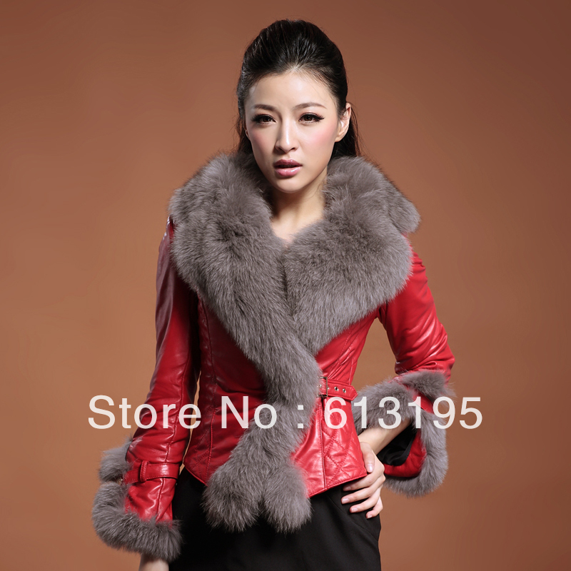 2013 genuine leather clothing female short design genuine leather sheepskin fox fur outerwear /ydx169