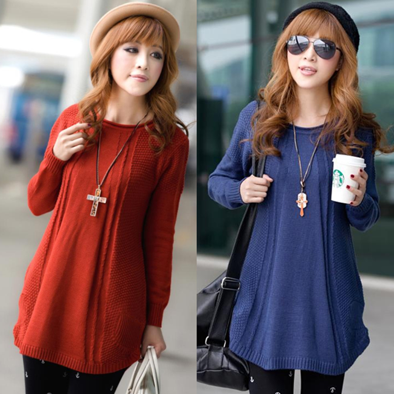 2013 Geometry O-neck thickening sweater female medium-long loose plus size sweater outerwear basic shirt Pullover