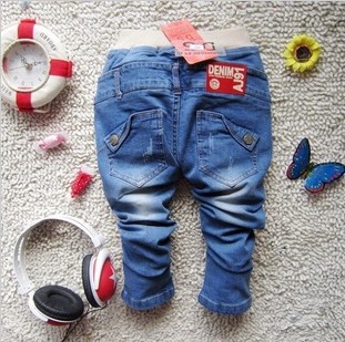 2013 Girls/Boys Korean Fashion Personality Pockets Jeans For Spring And Autumn Kids Casual Long Jeans