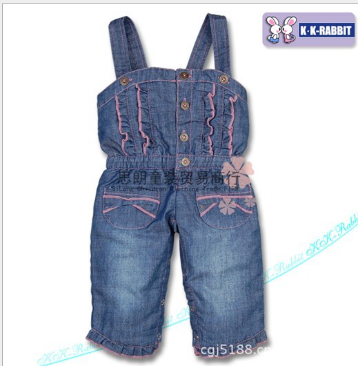 2013 Girls' Braces jeans pants Children Denim Trouser Kids' Lace Overalls  for girl  (9-3Y)