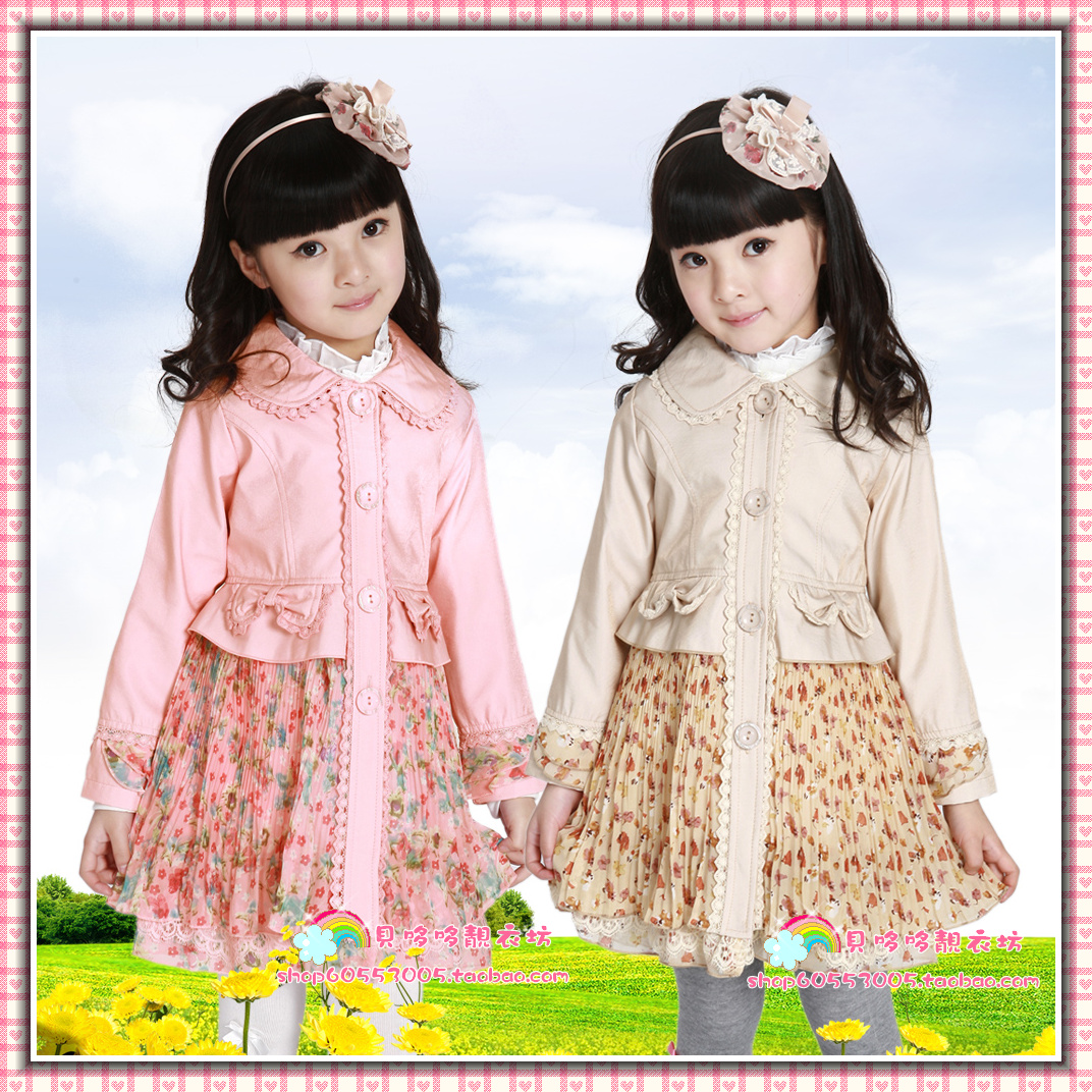 2013 girls clothing child trench child medium-long outerwear 6946
