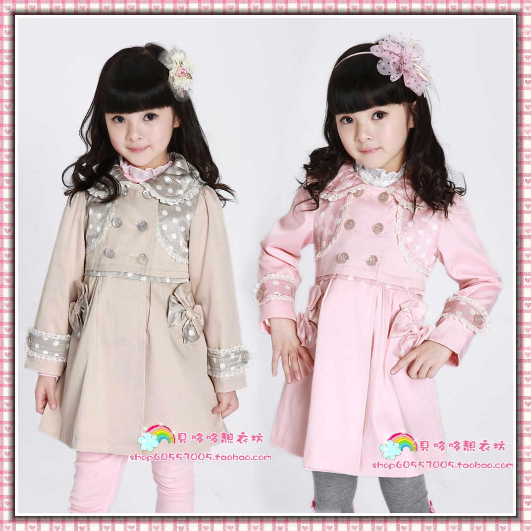 2013 girls clothing faux two piece set trench child long design outerwear 7001