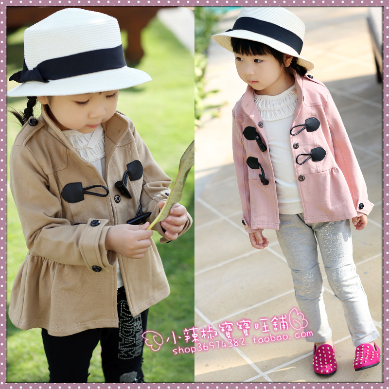2013 girls clothing horn button stand collar slim waist cardigan trench