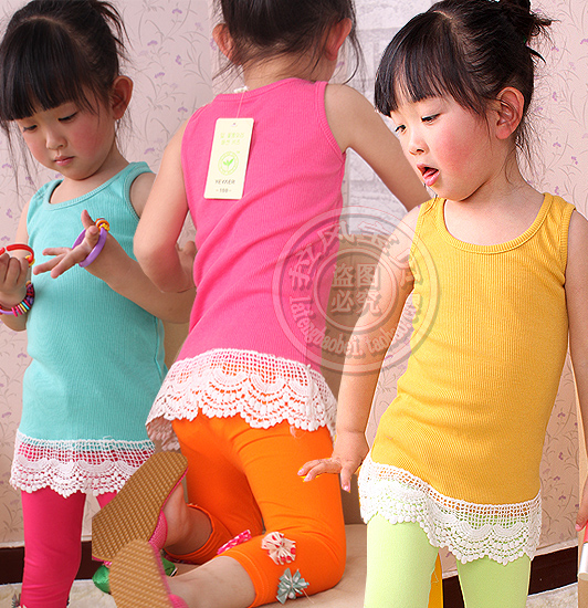 2013 girls clothing sleeveless T-shirt child tank all-match lace