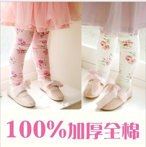 2013 Girls' Leggings & Tights baby leggings cotton Floral leggings baby tights Pink&White, MAR158