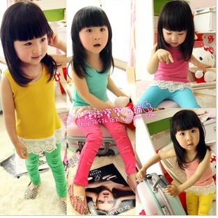 2013 girls summer clothing candy color vest child tank dress thread cotton summer lace vest