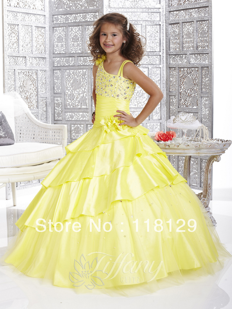 2013 Gorgeous Children Dresses  Taffeta One-Shoulder BallGown  Sweep Brush Train  Sleeveless Beading  Flower Girl Dresses 2262