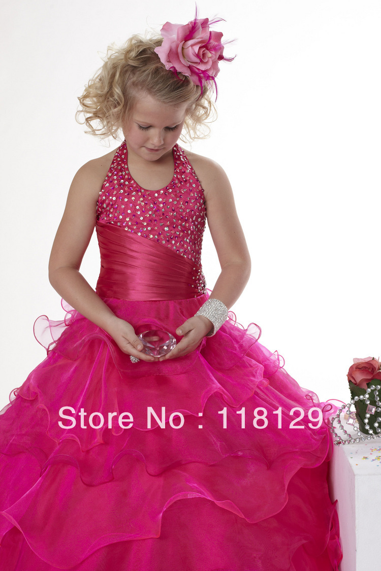 2013 Gorgeous  Halter Gorgeous BallGown Children Dresses  Floor-length Sleeveless Beading Organza  Flower Girl Dresses 2558