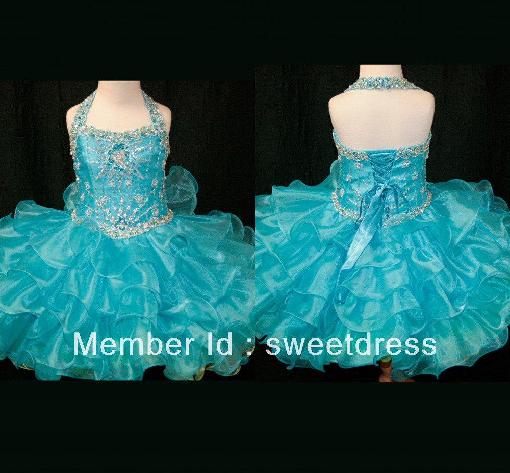 2013 Halter Shining Beaded Ruched Pageant Gowns Organza Sleeveless Flower Girl Dress JW0058