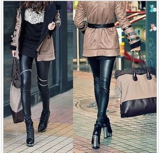 2013 handsome fashion all-match personality oblique zipper dull faux leather pants ankle length legging