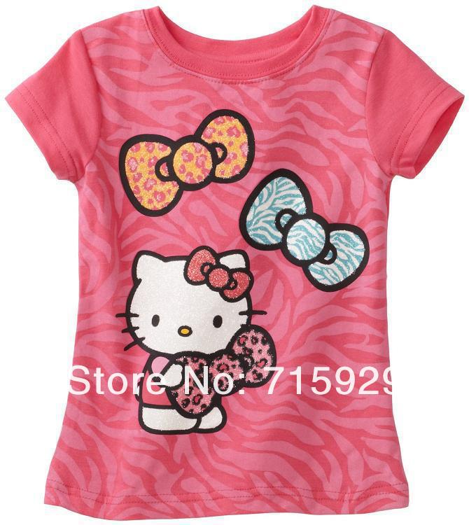2013 Hello Kitty Tshirt Red Purple Color KT Cat Short Sleeve Girl Tshirt  5 Size 90-130 Bow Decoration Free Shipping