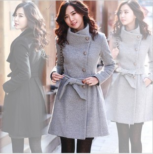 2013 high quality autumn and winter wool coat,long design slim thickening woolen outerwear women's  trench coat,black,gray,beige