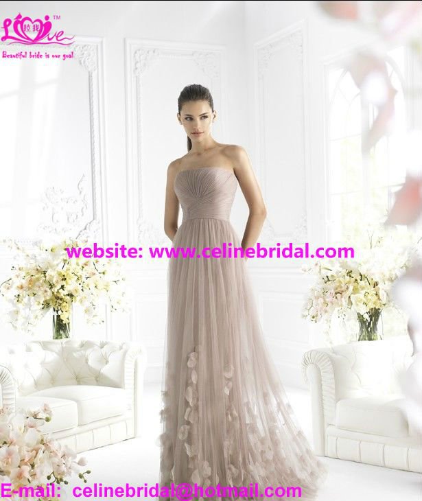 2013 high quality elegant a line strapless floor length tulle appliques dresses & evening dress XXX-4023