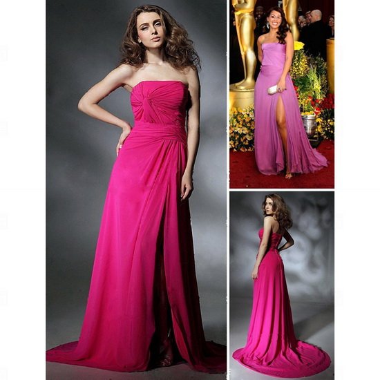 2013 High quality!hot sale!strapless front splited weep train satin chapel celebrity dress