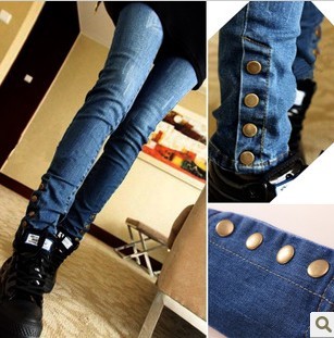 2013 high quality jeans slim pencil pants female personality trousers buttons skinny pants