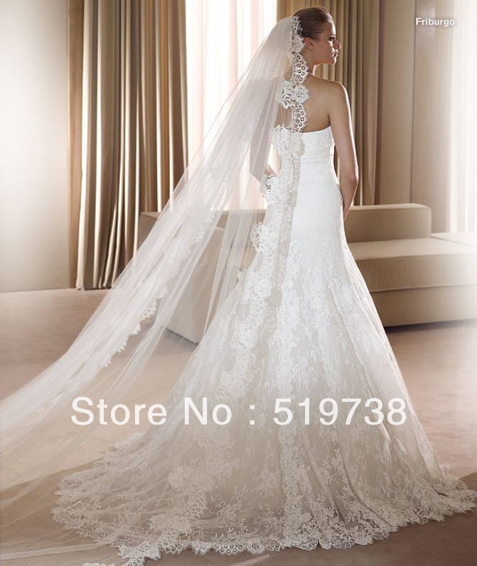 2013 high quality lace edge with comb bride veil