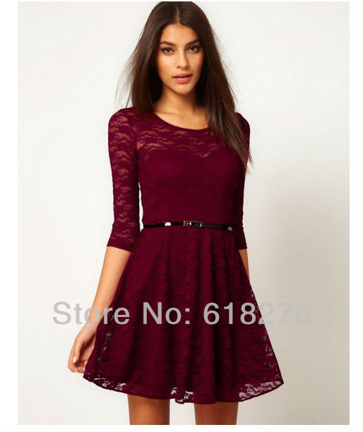 2013 High Quality New Spring  Lace  Sexy  Dress With Belt /Women's Dress Free Shipping #9181