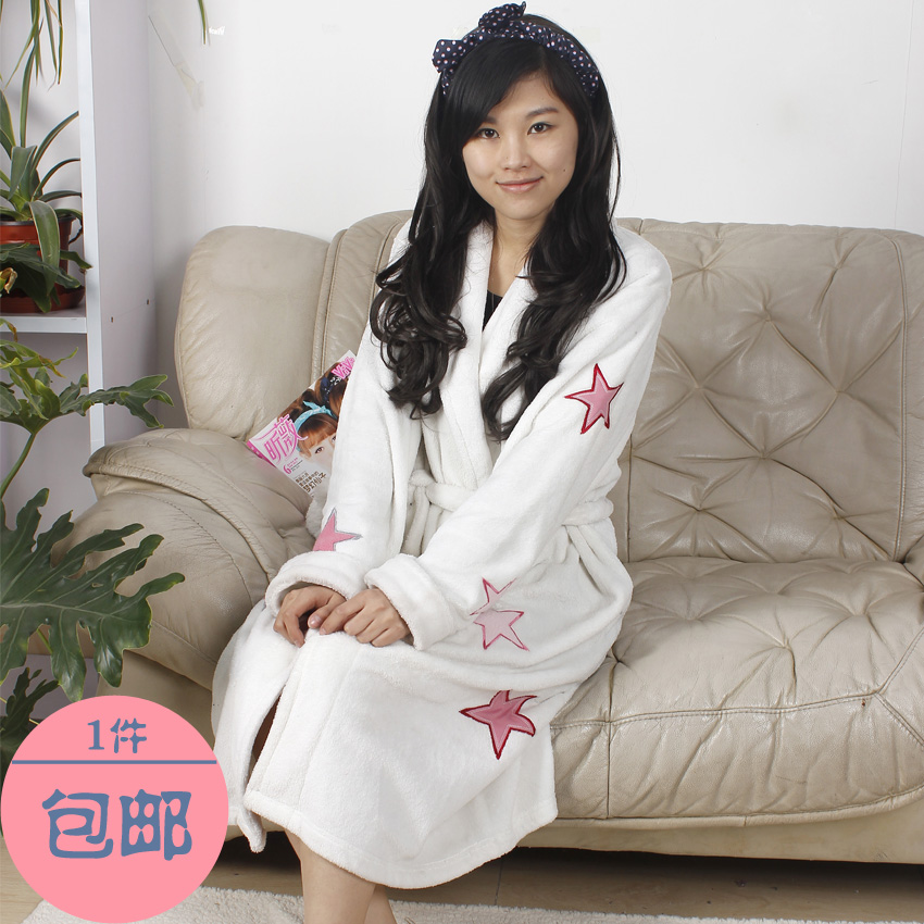 2013 high quality white coral fleece female lounge robe sleepwear