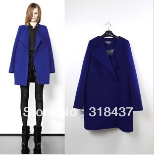 2013 High Quality  wool female's  large solid o-neck fashion  overcoat