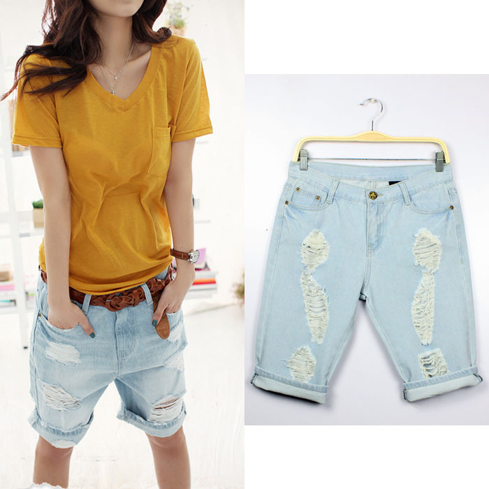2013 Hole Mid waist Pocket Jeans shorts Women Hole Jeans Short Denim Short Pants S/M/L/XL+Free Shipping