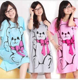 2013 hot cartoon cute bear conjoined sleepwear nightgown wholesale with short sleeves pajamas