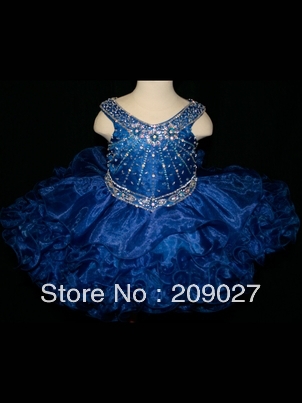 2013 Hot New Arrival Pretty A Line Organza Blue Cupcake Girls Pageant Dresses Mini Beaded Little Girl Pageant Dress For Kids