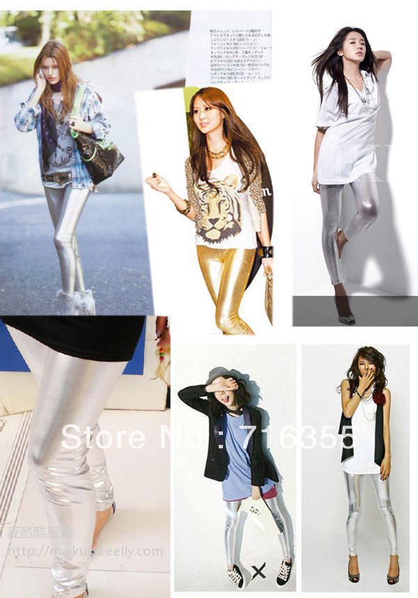 2013 Hot!New of fluorescent faux leather crack gold silver patent leather leggings