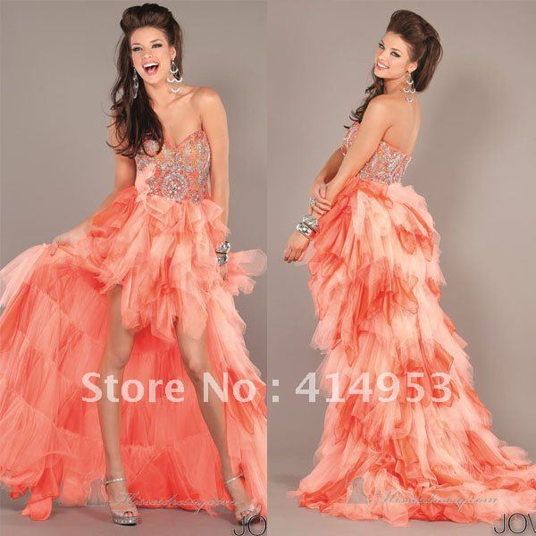 2013 Hot New Sweetheart Applique Beaded Front Short Long Back Tulle Most Beautiful Prom Dresses