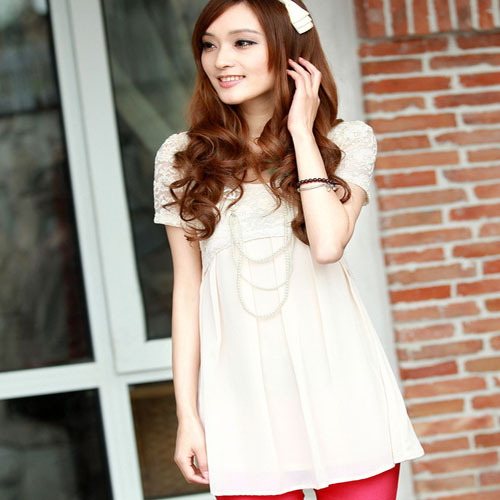 2013 hot new women's summer chiffon lace clothes short sleeve casual free shipping S043