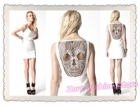 2013 Hot Novelty Ladies SKULL Lace Open Back Hollow Out Mini Dress! Sexy Premonition Star Celeb Club Party Women Summer Dresses
