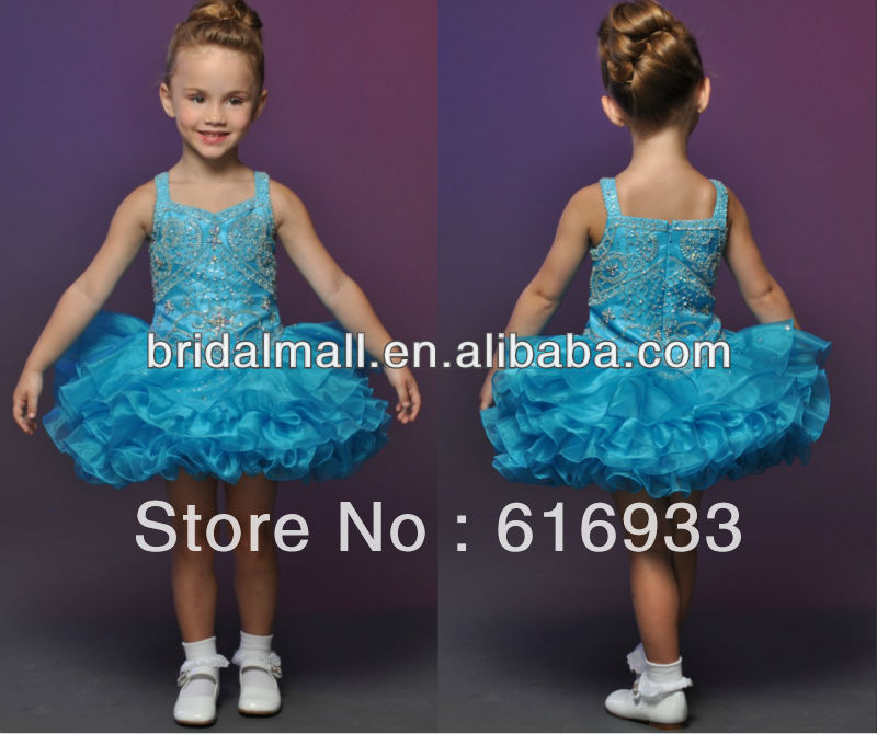 2013 Hot Sale Custom Made Beaded Spaghetti Straps Organza Ruched Pageant gowns little girl flower dress for children JW0099