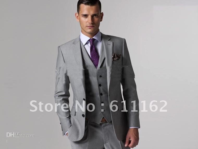 2013   Hot sale Groom Tuxedos Bridegroom Suit (Jacket+Pants+Vest) Silver Men Suits