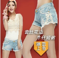 2013 Hot Sale Ladies Shorts  denim Fashion Sexy casual lace  shorts Maxi SIZE S~XXXL Good quality Free Shipping 388