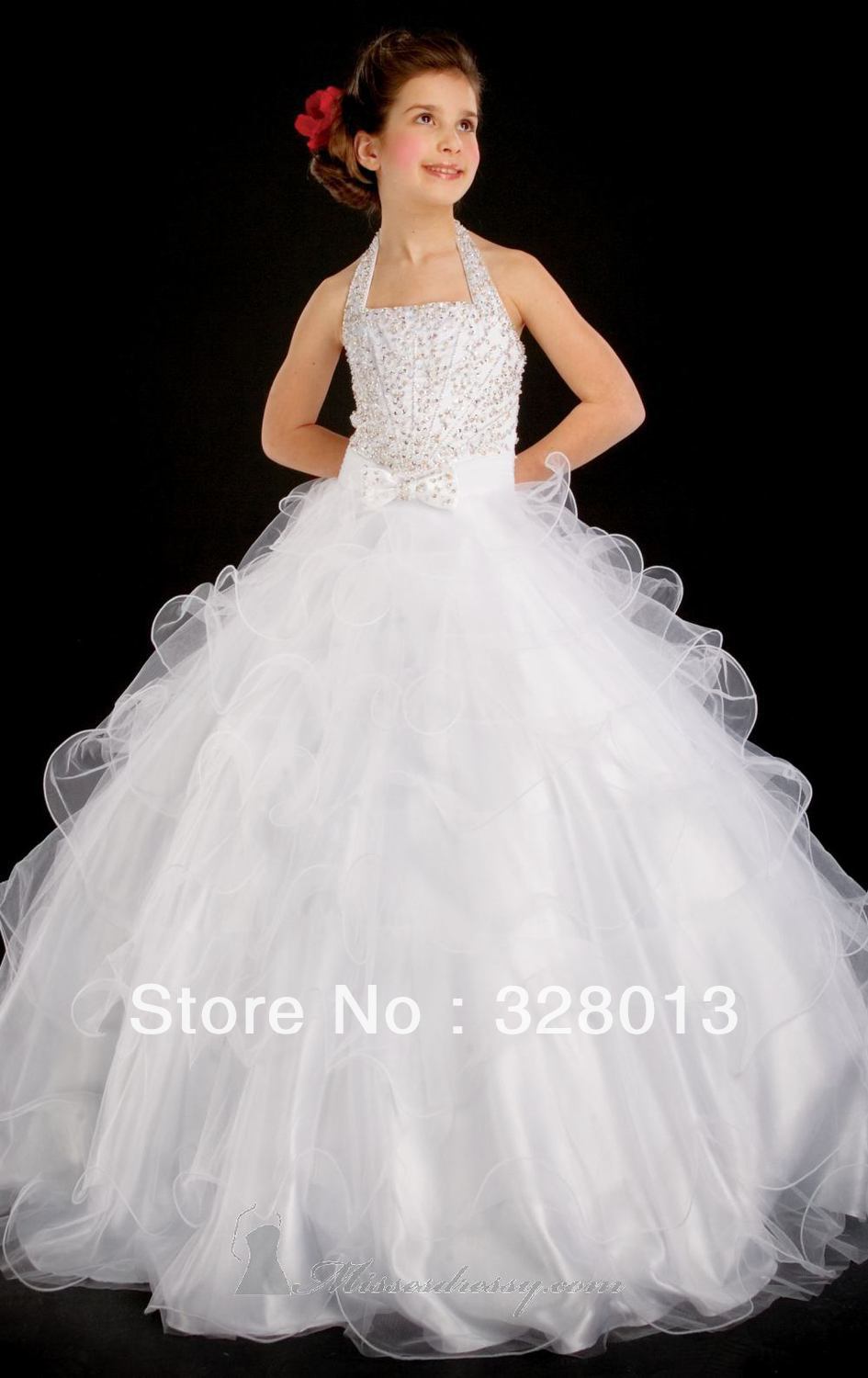 2013 Hot Sale Lovely Halter Sleeveless Ball Gowns Beads Organza Flower Girl Dresses Custom Made dress
