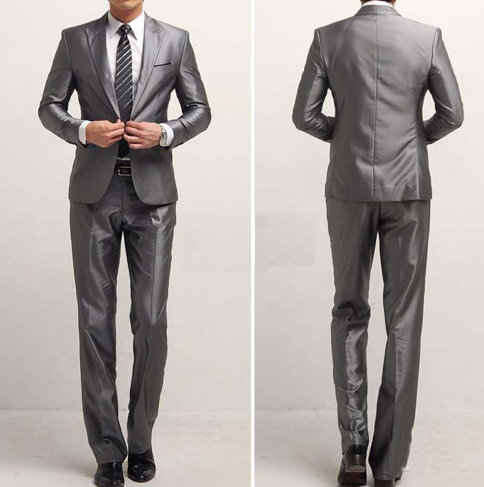 2013 hot sale men's suits 1 button silver color wedding suits coat+pants groom suits