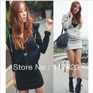 2013 Hot Sale New Fashion Women Quality Wild Slim Behind The Wings Printing Hooded Casual Sweater Dress XTH9001