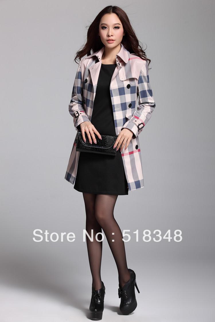 2013 Hot sale! New Womens Plaid Fashion Double-breasted Trench coat  FREE SHIPPING