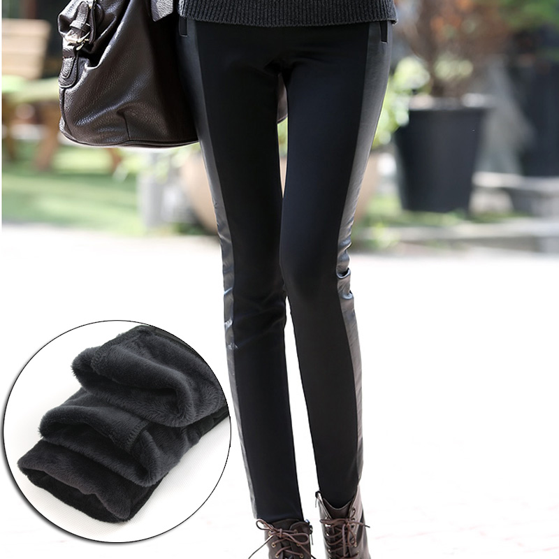 2013 HOT SALE Plus velvet thickening faux leather patchwork legging autumn and winter female ultra elastic plus size warm pants