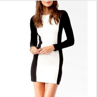 2013 hot sale women dress spring autumn and the new synchronization black spell hit color ladies slim dress free shipping