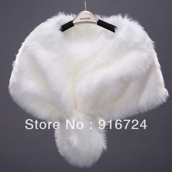 2013 Hot SaleFashion  White  Faux Fur  Ball  Wedding Bridal Wrap Shawl Stole Tippet Jacket   As Picture